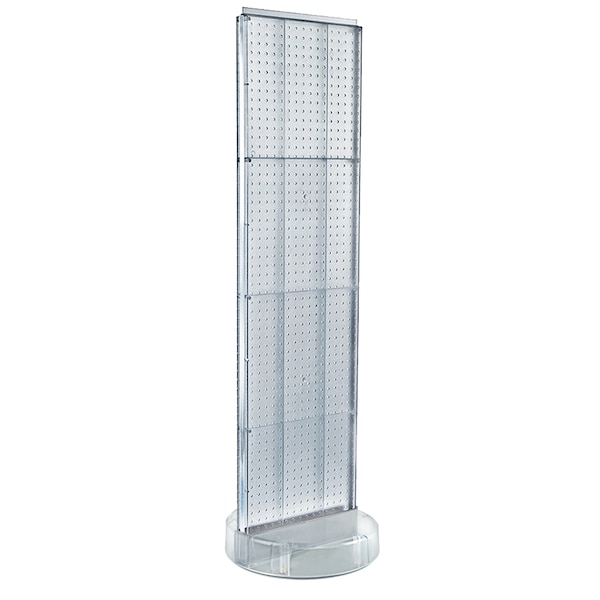 2 Sided- Clear Pegboard Floor Display On A Revolving Round Studio Base
